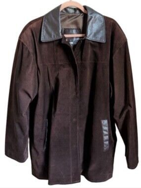 VINTAGE Chocolate Brown Suede Casual Minimalist Leather Trim Coat Size XL